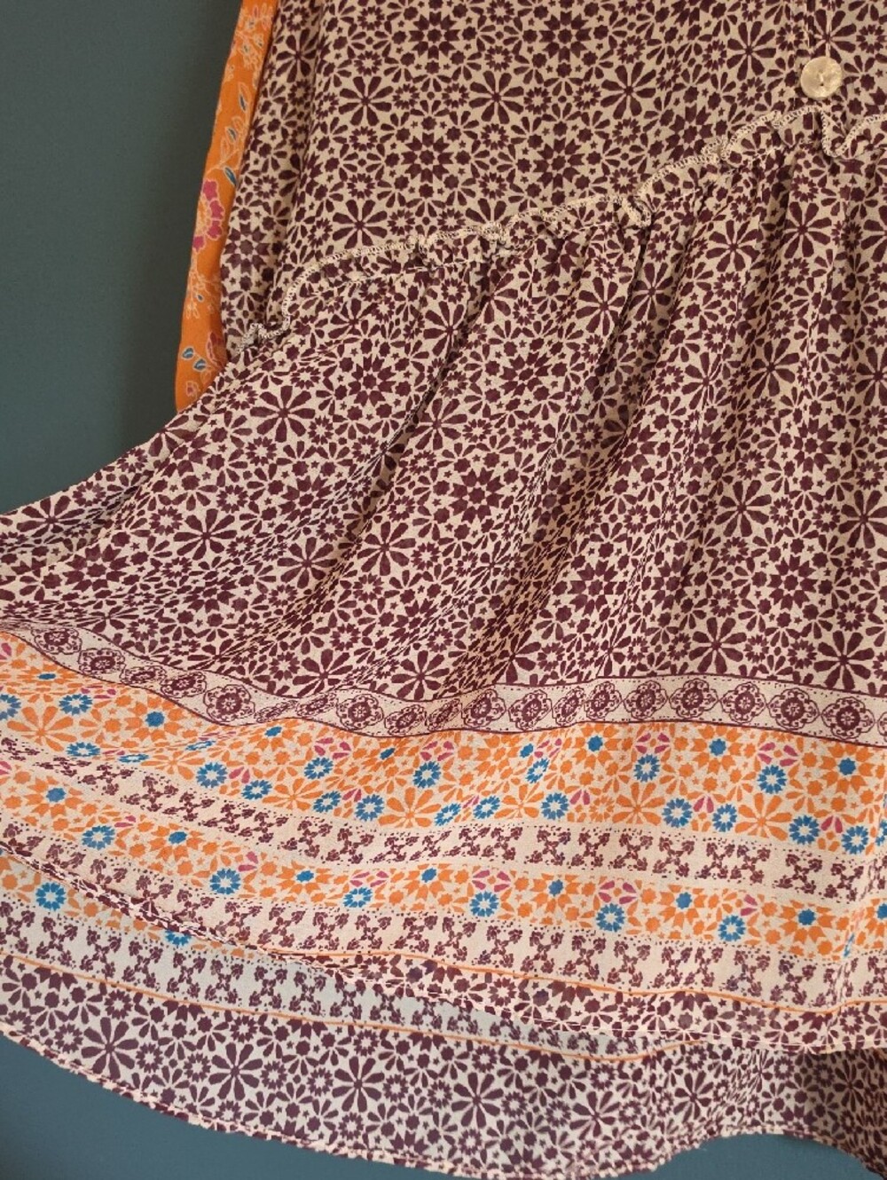 Cato Mixed Floral Peplum Sheet Tunic - Orange & Plum - Picture 4 of 5